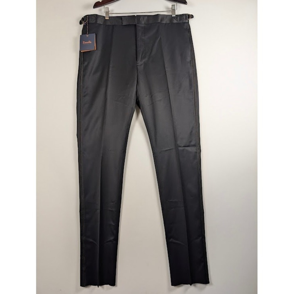 NEW Zanella Slim Fit Tuxedo Pants Black 38 Unhemmed Virgin Wool MSRP $448